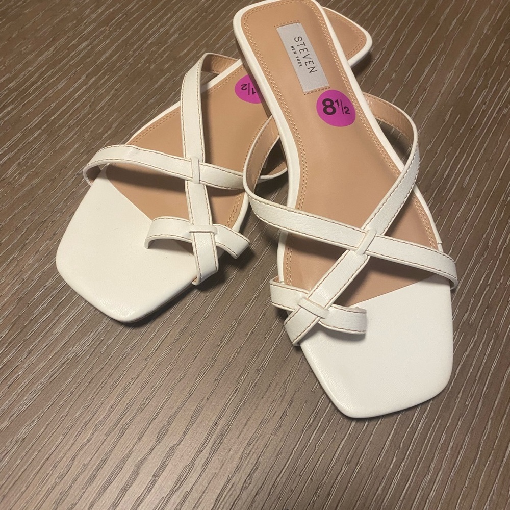Steven By Steve Madden White Cross-Strap Sandals. NWOB